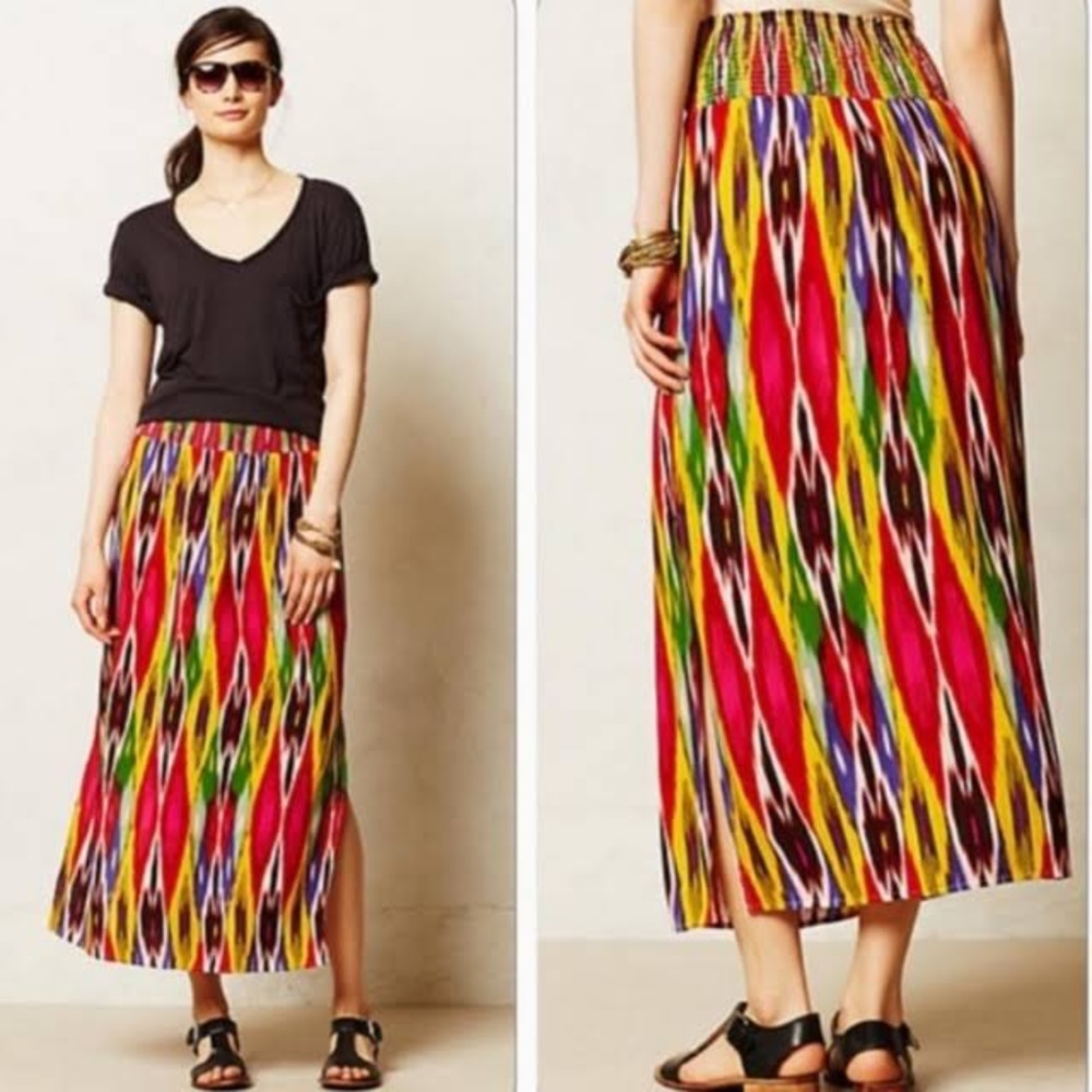 Anthropologie Vanessa Virginia “Apolline” colorful geometric  maxi skirt S
